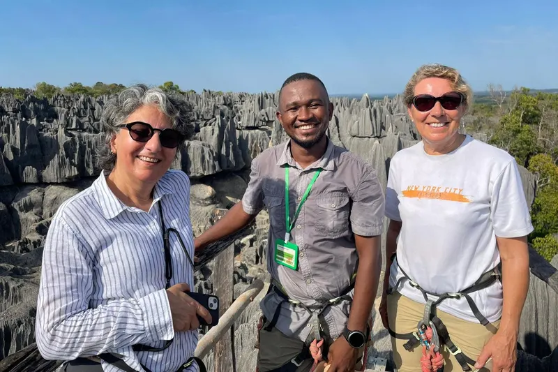 Hubert Antoine RAZAFITSILAVINA, certified guide, with guests in Tsingy de Bemaraha