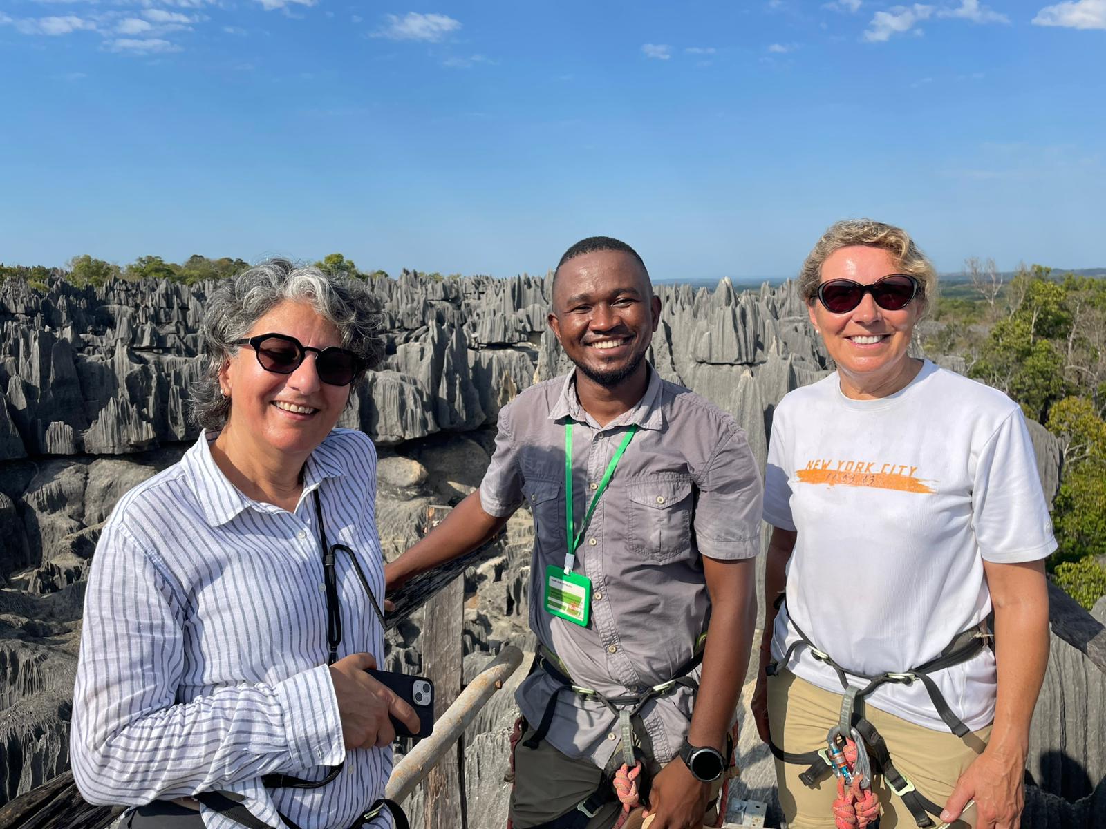 Hubert Antoine RAZAFITSILAVINA, certified guide, with guests in Tsingy de Bemaraha