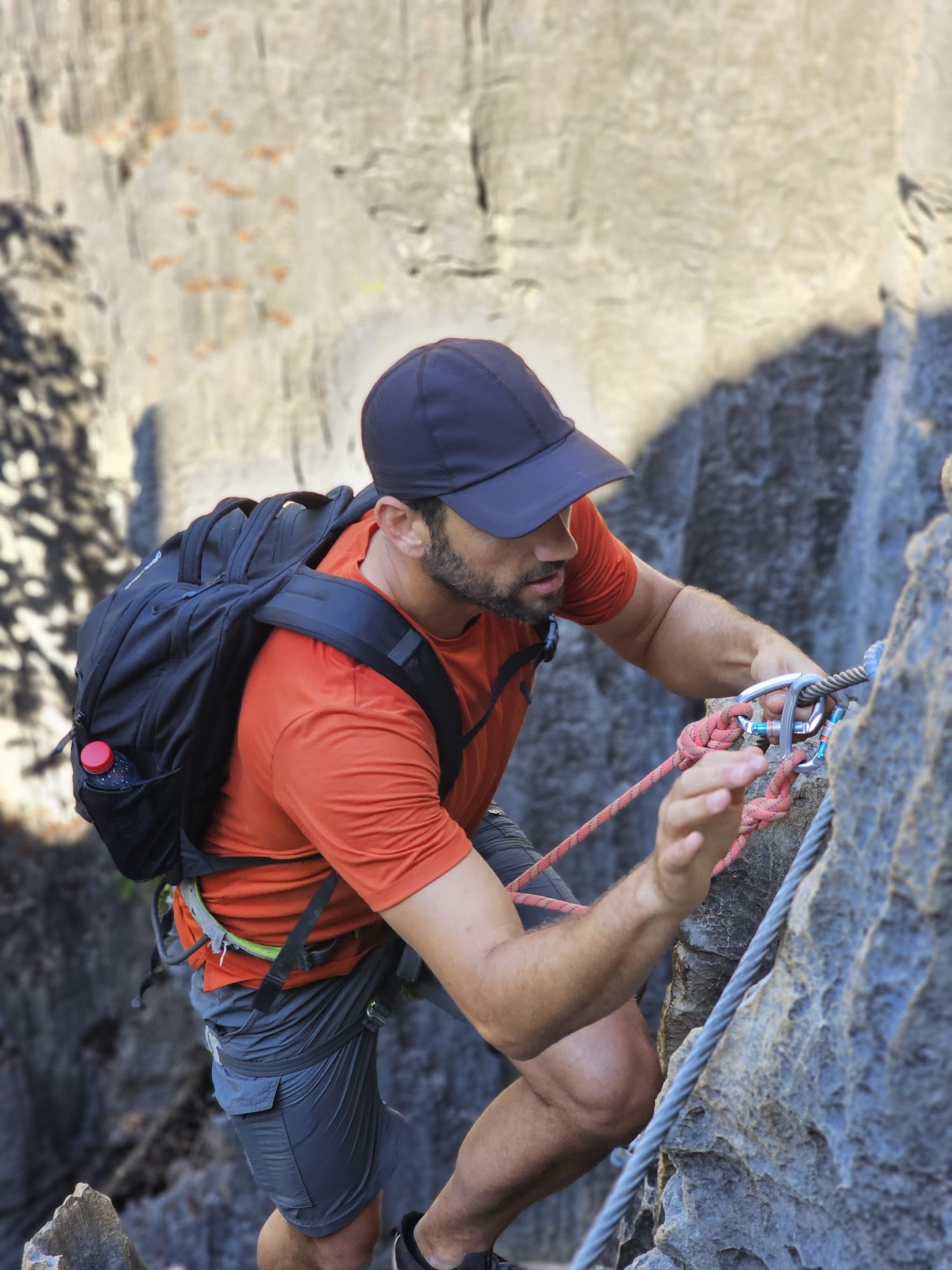 Climbing the via ferrata at Andamozavaky