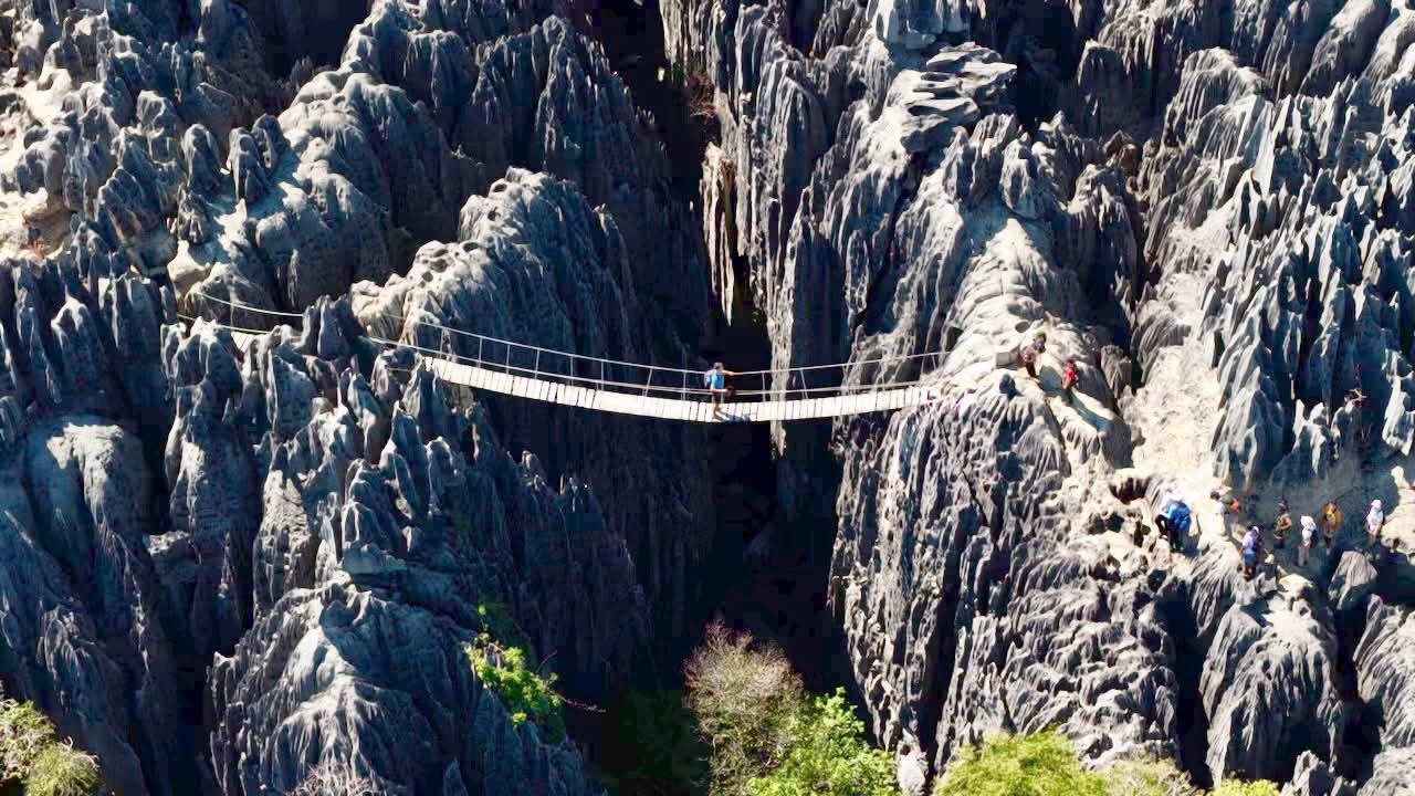 Suspension bridge over the Grand Tsingy stone forest